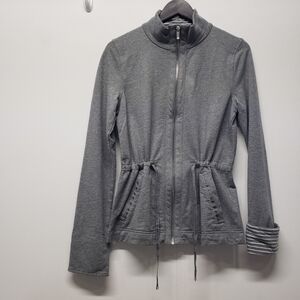 Jones New York Signature Jacket Y2K Small Gray Exposed Full Zip Cinched Sporty